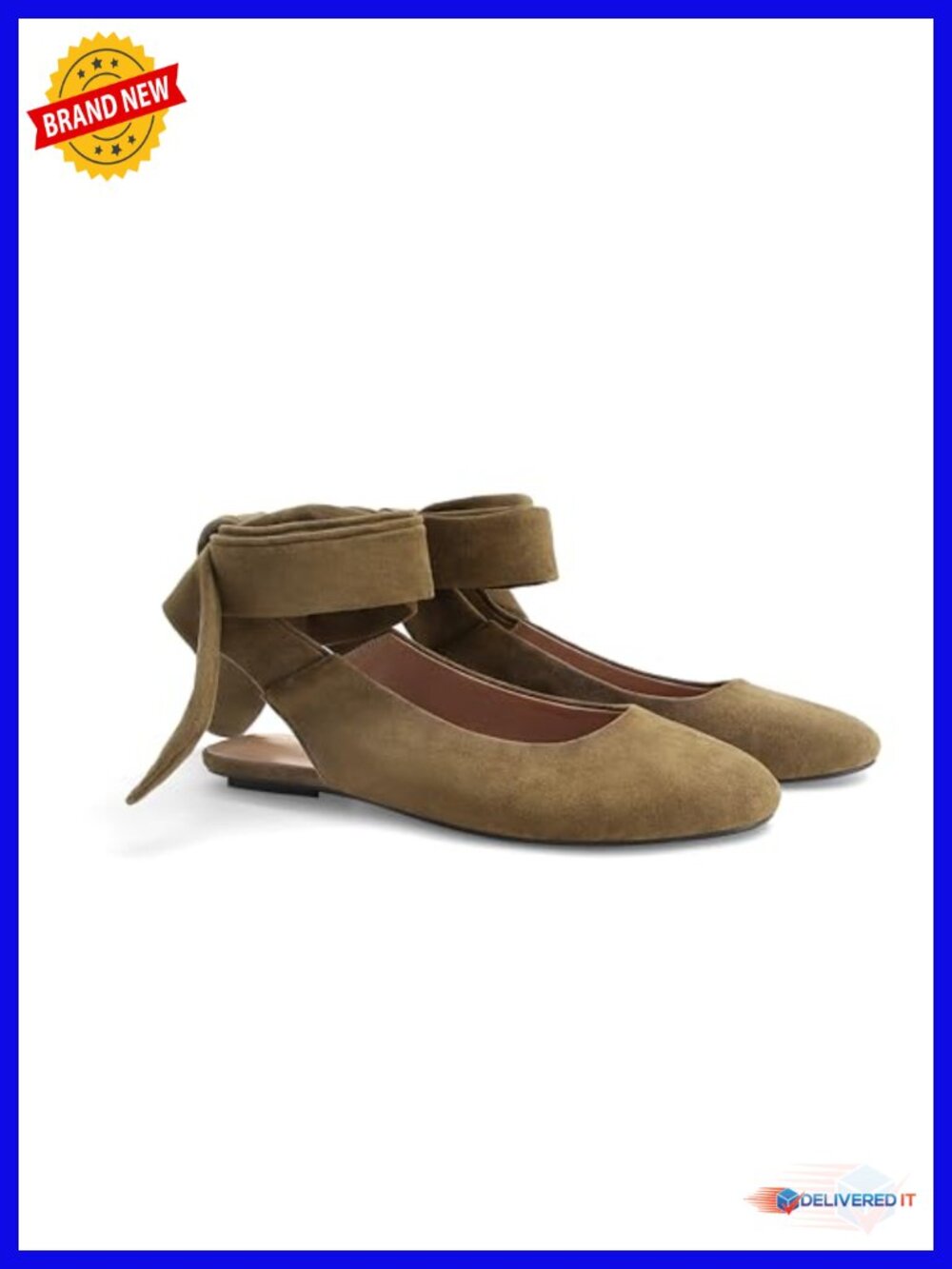Suede Ballet Flats Ankle Wrap Lace Up Ballerina Flat Shoes Comfortable Casual